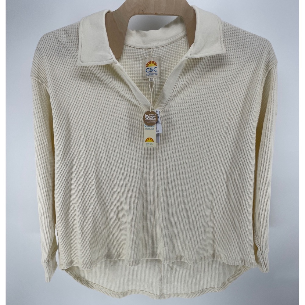 C&C California Thermal Tunic Women 3X White NEW Waffle Knit High-Low 89B02987C